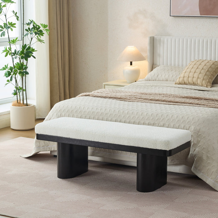Olivia 47.5\" Wood Bed Bench Ottoman with Teddy Velvet Upholstery and Wooden Legs,Black