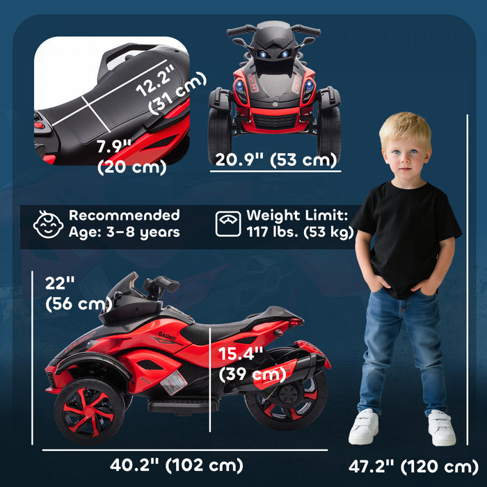 Qaba Kids ATV, 12V 4 Wheeler, Battery Powered Electric Quad, Off-Road Ride-On Toy Car for Kids with Suspension Wheels, Soft Start, LED Lights, Music, Red