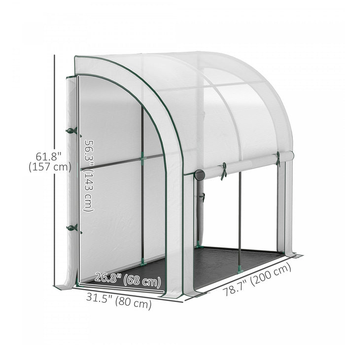 Outsunny Lean-to Greenhouse with PE Cover, Gardening Green House, White