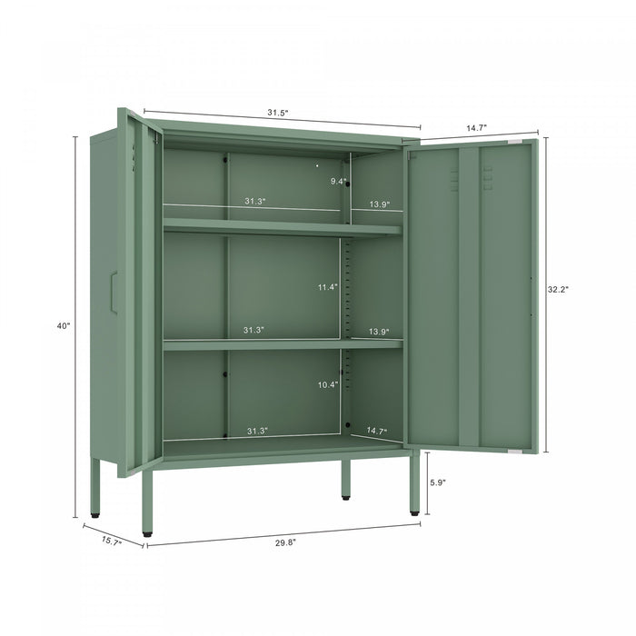 Naomi Modern 2-Piece Metal Storage Cabinets in Sage Green