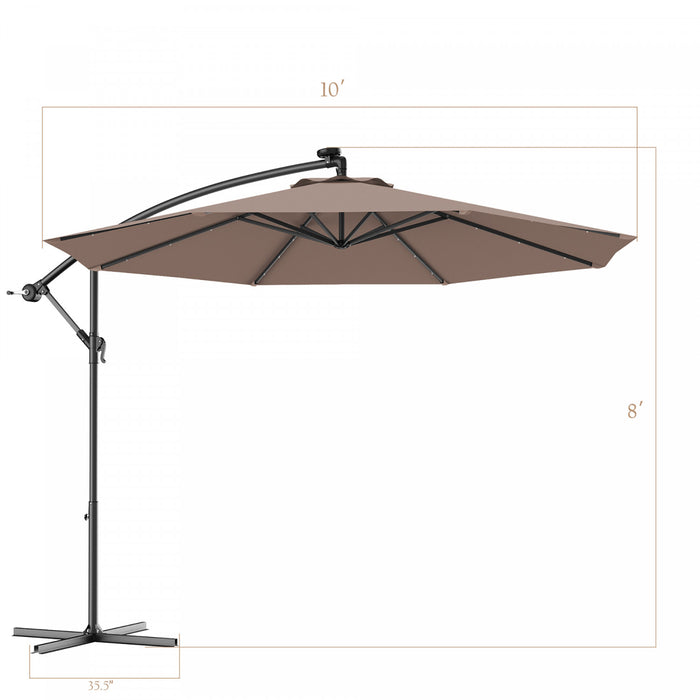 Costway 10' Hanging Solar LED Umbrella Patio Sun Shade Offset Market W/ Base Tan