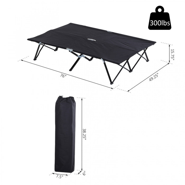 Outsunny 76\" Two Person Folding Camping Cot With Carrying Bag, Black