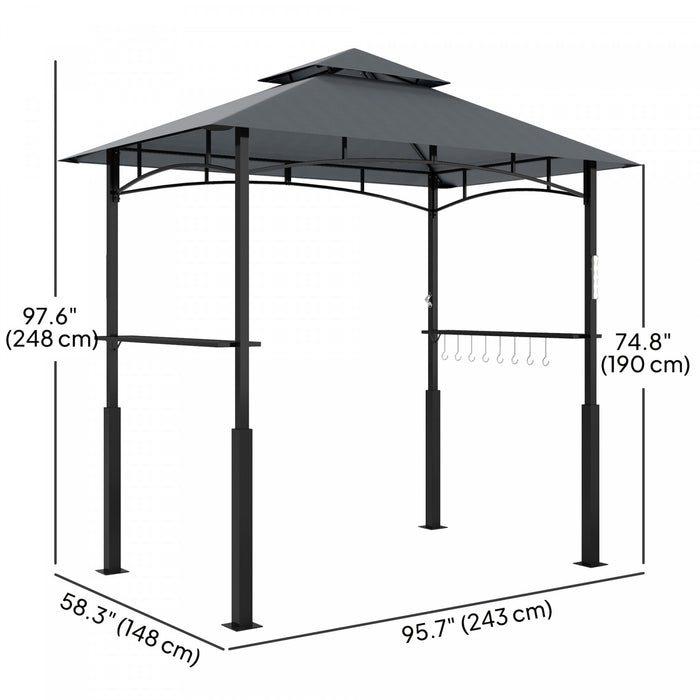 Outsunny 8' X 5' Grill Gazebo, Bbq Shelter With Led Light, Dark Grey