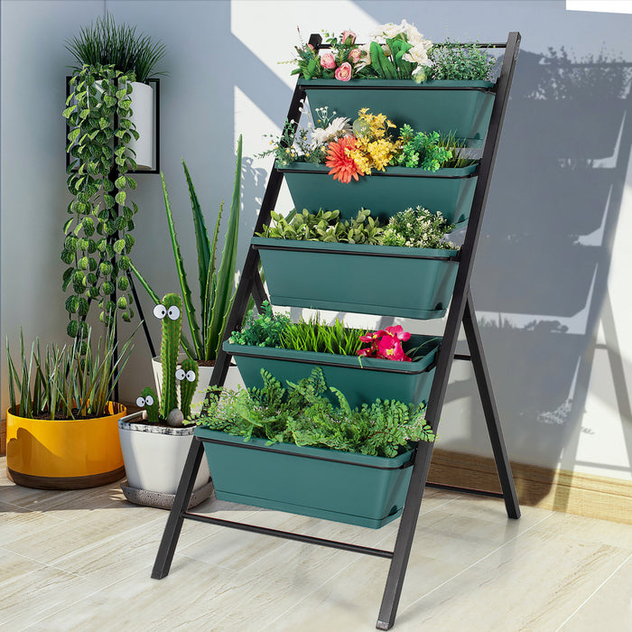 Costway 5-tier Vertical Garden Planter Box Elevated Raised Bed W/5 Container Green