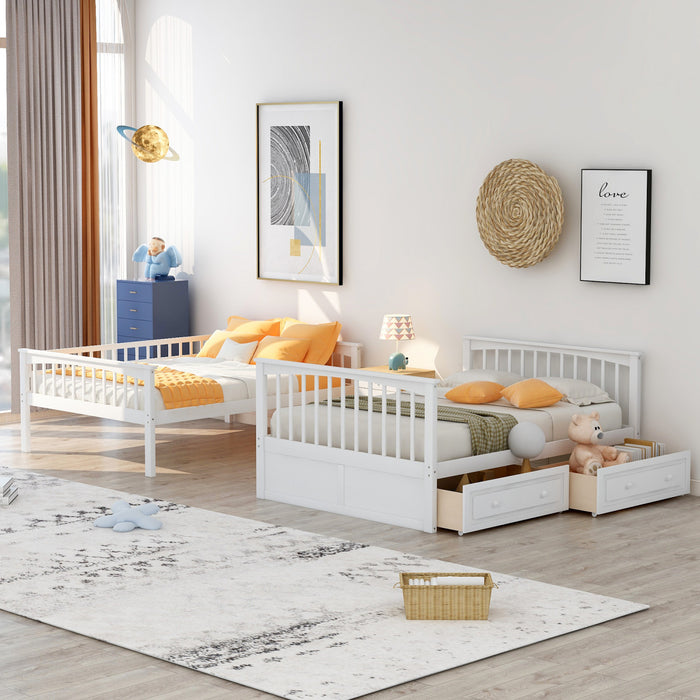 Brady Solid Wood Convertible Full Bunk Bed With Drawers, White