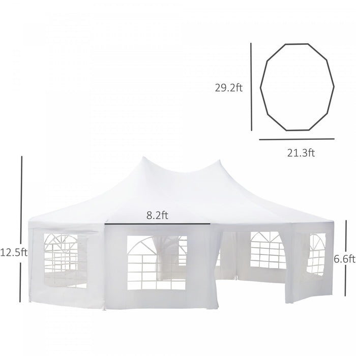Outsunny 29.2ft High Peak Decagon Event Party Tent, Large Outdoor Canopy Tent Shelter With 10 Removable Walls, White Tents For Parties, Wedding, Events, Bbq Grill