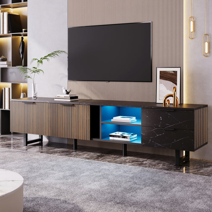 Ethan 78.7\" TV Cabinet with Adjustable LED Lighting,Black Tv Stand