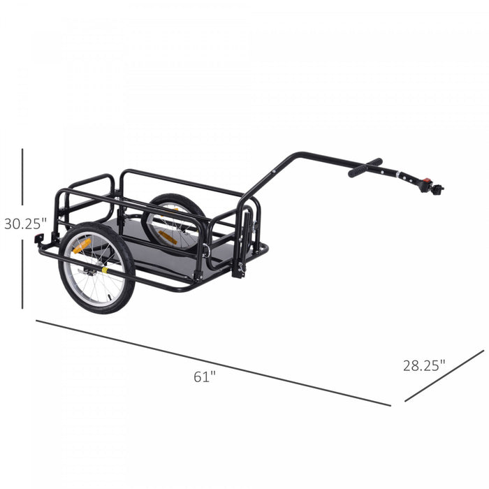 Aosom Folding Bicycle Cargo Trailer Utility Bike Cart Garden Luggage Travel Carrier Patio Tool With Hitch Heavy Duty Black