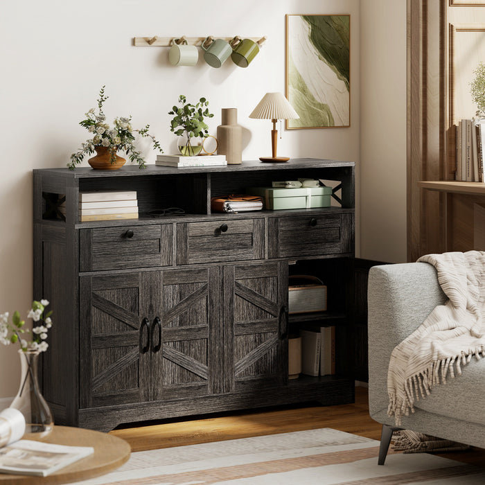 HOMCOM Sideboard, Buffet Cabinet with 4 Barn Doors and 3 Drawers Dark Brown