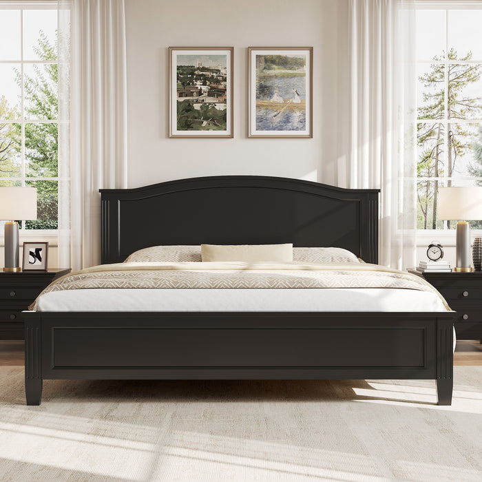 Benson Queen Size Solid Wood Platform Bed with Stylish Headboard, Black
