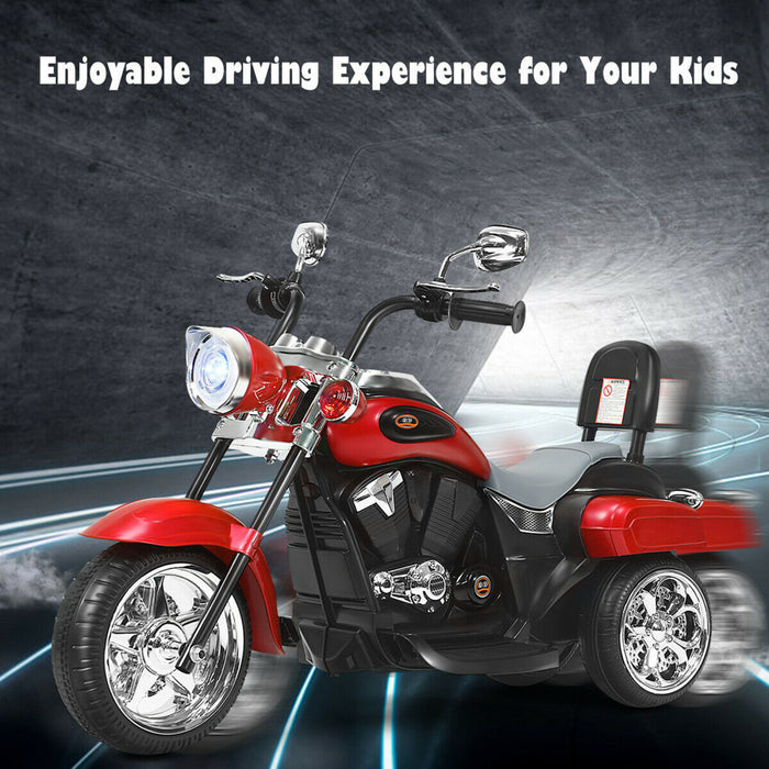 6v Kids Ride On Chopper Motorcycle 3 Wheel Trike With Headlight Red