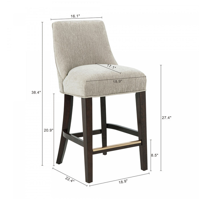 Beever Modern Chenille Wood Counter Stool in Taupe - Set of 3 Bar Stool