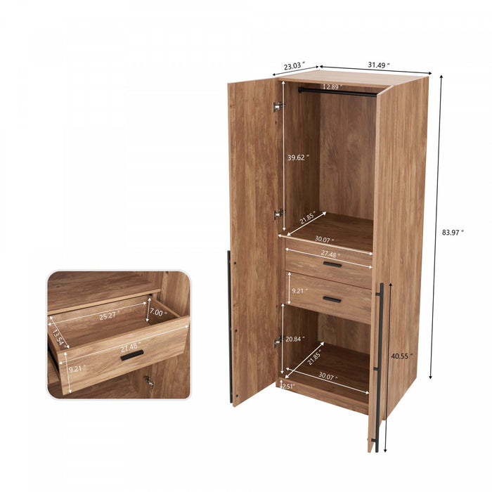 Lee Modern 2-Piece Wardrobe Closet in Golden Brown Armoire