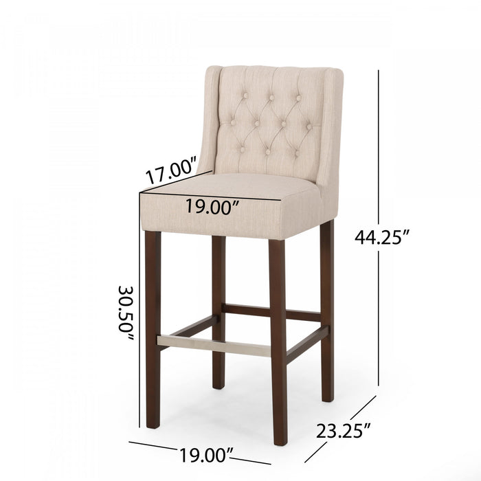 Bruce 30.5\" Counter Height Bar Stools Set Of 2 With Metal Legs And Fabric Upholstery, Beige