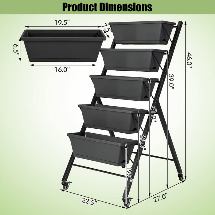 Costway 5-tier Vertical Raised Garden Bed Elevated Planter With Wheels & Container Boxes