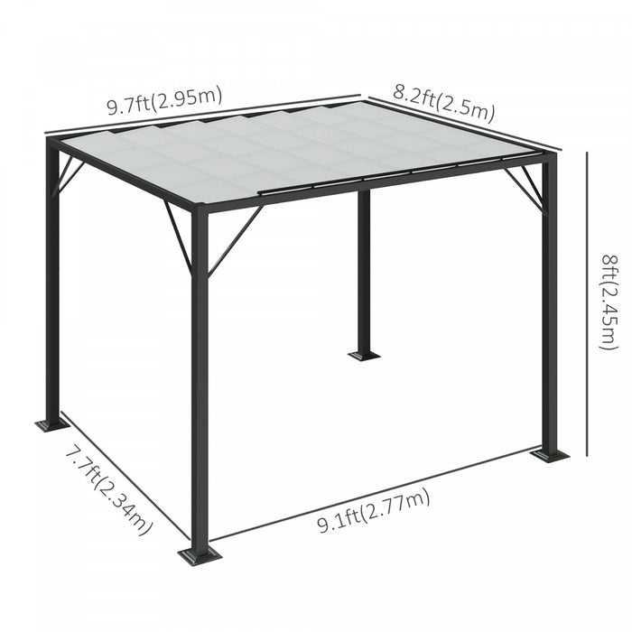 Outsunny 8' X 10' Pergola Shade Metal Patio Gazebo Sun Shade Shelter With Adjustable Breathable Mesh Roof, White
