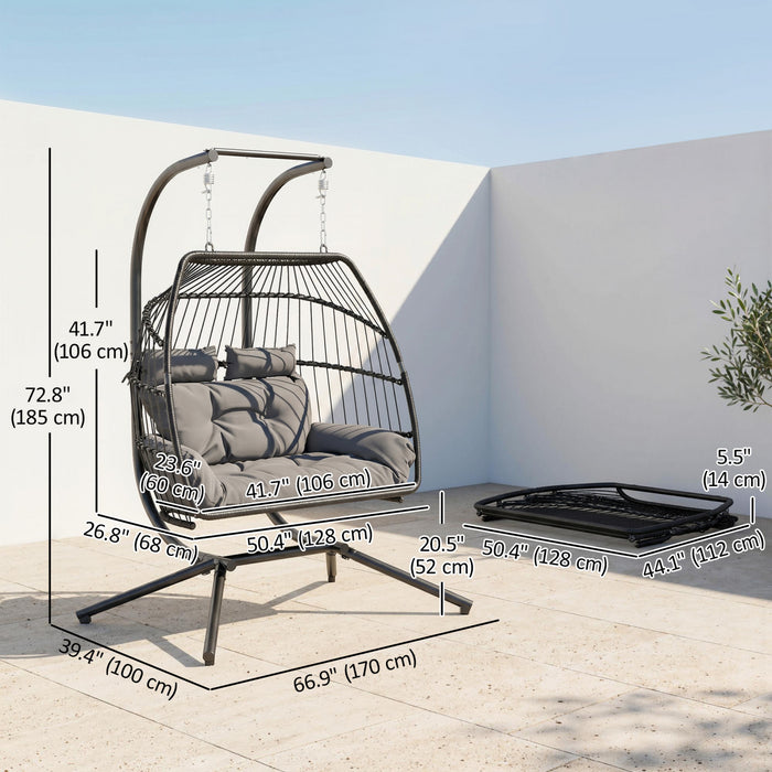 Outsunny Double Hanging Egg Chair, Foldable Hammock Chair, Dark Grey