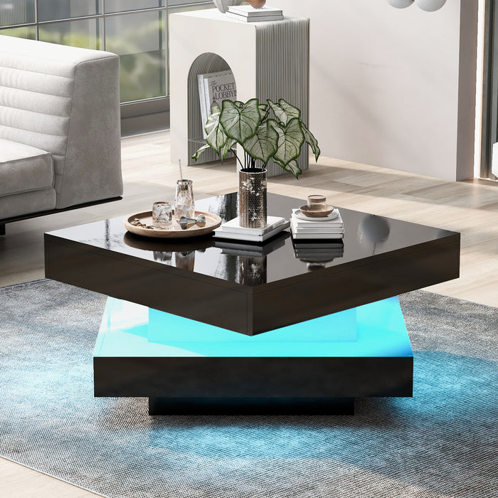 Ryan Rotating Coffee Table with LED Lighting and 360° Swivel Top,Black
