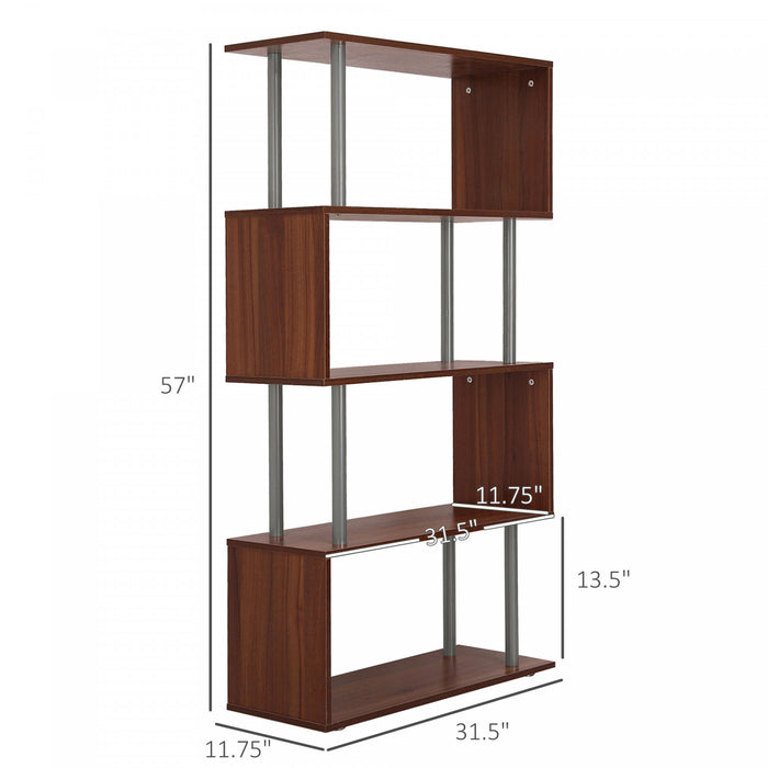 HOMCOM Storage Display Unit Bookshelf Bookcase Dividers Z Shaped Walnut
