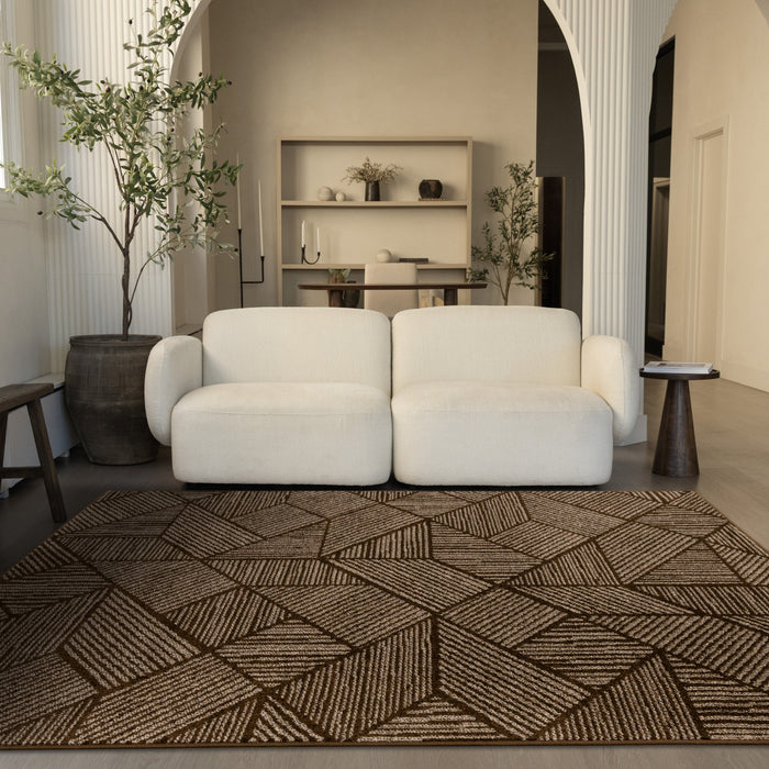 Covington Brown Taupe Striped Geometric Design Rug, 5'3\" x 7'7\" Indoor Area Rug