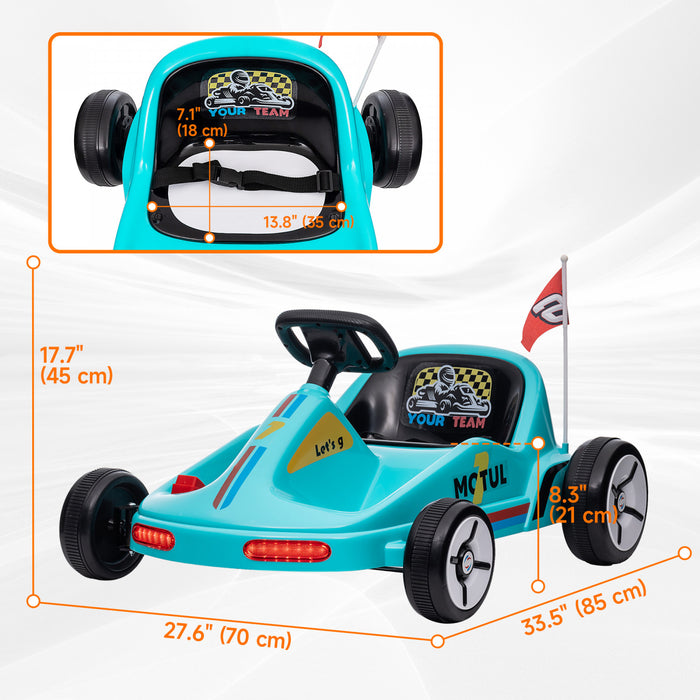 Qaba Go Kart For Kids, 6v Electric Battery Powered Ride-On Car With Music, Light, Horn, For Toddlers Boys Girs 3-5 Years, Blue