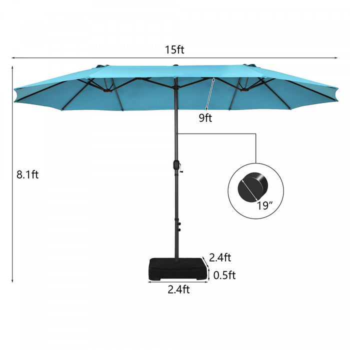 Costway 15FT Double-Sided Twin Patio Umbrella Sun Shade Outdoor Crank Market Turquoise