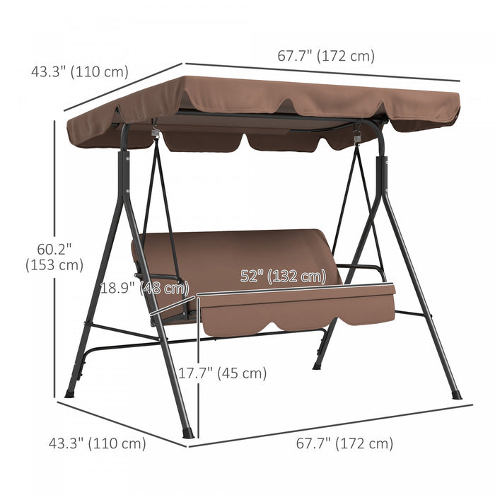 Outsunny 3-seat Patio Swing Chair With Adjustable Canopy Brown