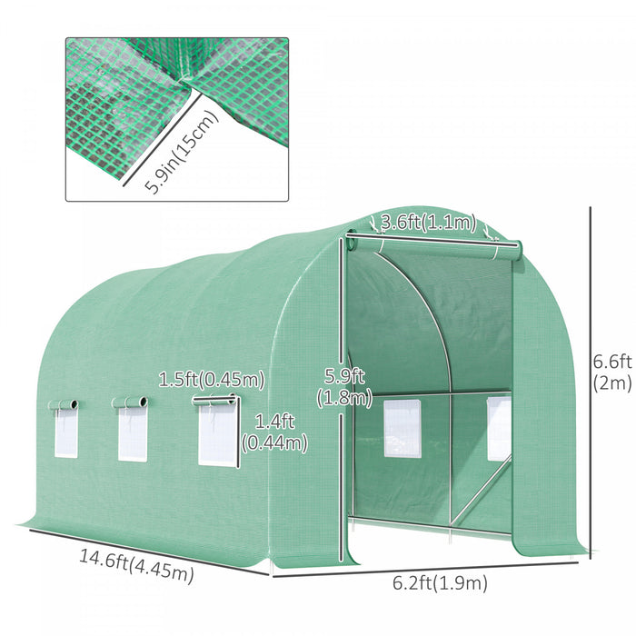 Outsunny 15' X 6.2' X 6.6' Walk-in Tunnel Greenhouse Garden Plant Seed Growing Warm House Outdoor Hot House W/ Roll Up Door, Windows, Pe Cover Green