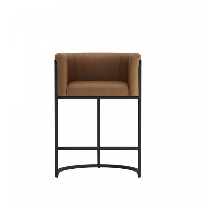 Cosmopolitan Mid-Century Modern Metal Upholstered Counter Stool in Chestnut