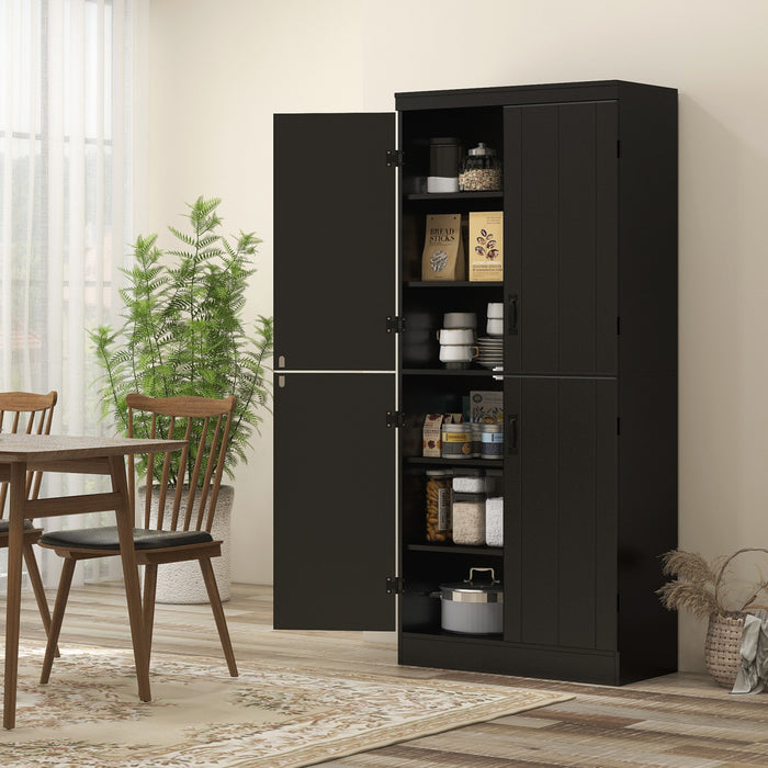 HOMCOM Kitchen Pantry Storage Cabinet, 6-tier Pantry with 4 Doors, Black