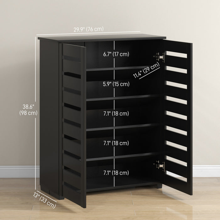 HOMCOM Slim Shoe Cabinet with 2 Slatted Doors for 15 Pairs of Shoes Black