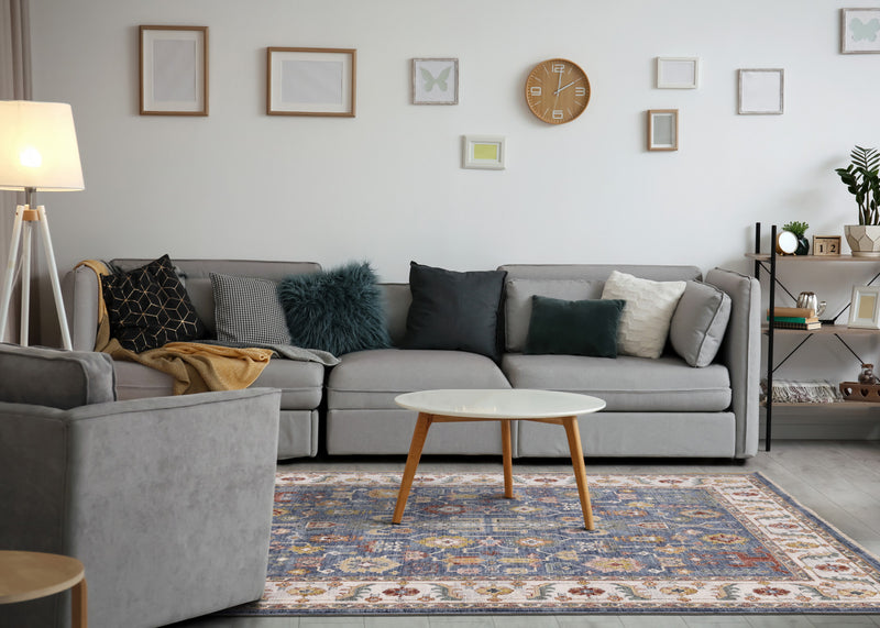 Olivia Blue Modern Tribal Inspired Border Rug, 7'10\" x 10'2\" Indoor Area Rug