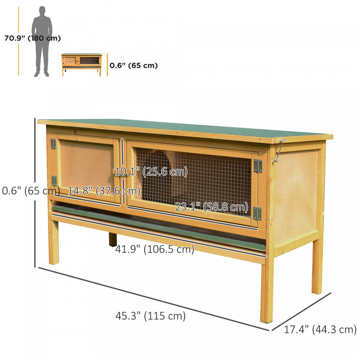 PawHut Wooden Rabbit Hutch, Indoor Outdoor Bunny Cage with Slide-Out Tray and Openable Roof, Small Animal Cage for 1-2 Rabbits, Yellow