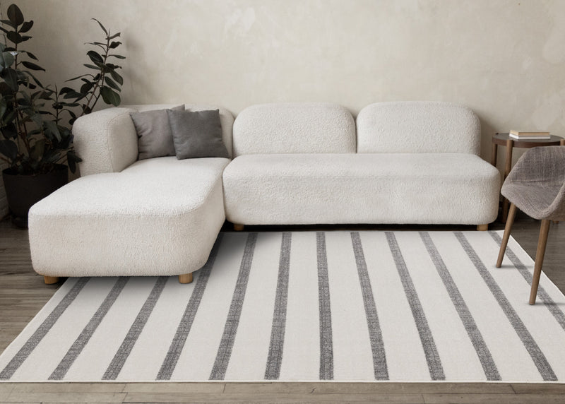 Covington Grey White Striped Rug, 5'3\" x 7'7\" Indoor Area Rug