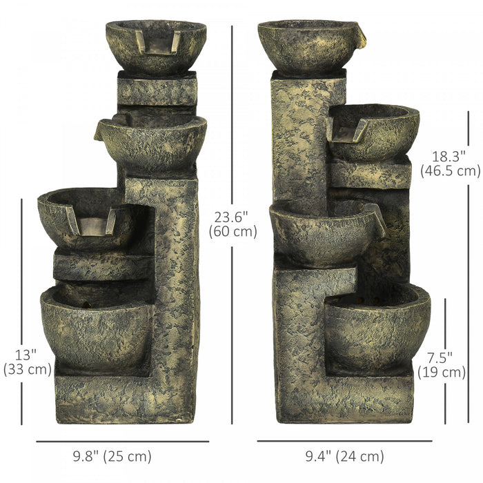 Outsunny Outdoor Fountain With Adjustable Flow & Led Lights, Stone Look