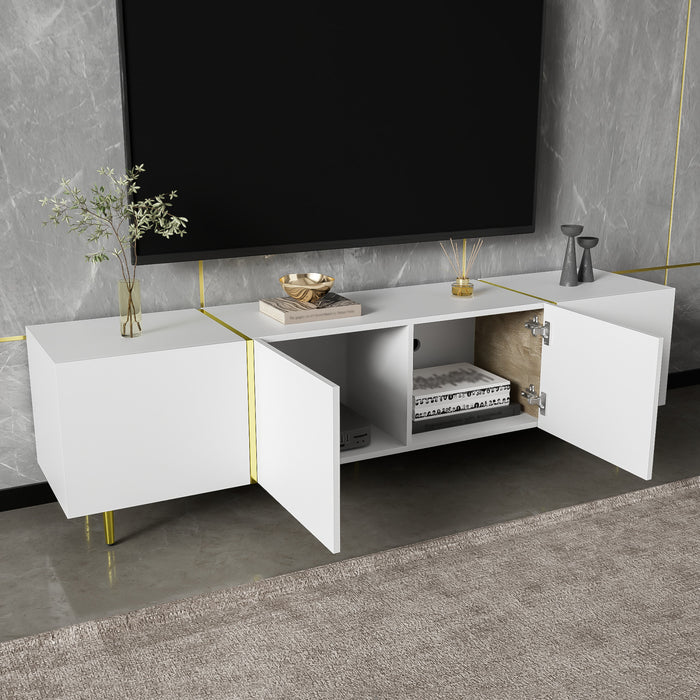 Frances Modern Tv Stand With 4 Doors,high-gloss White Tv Stand