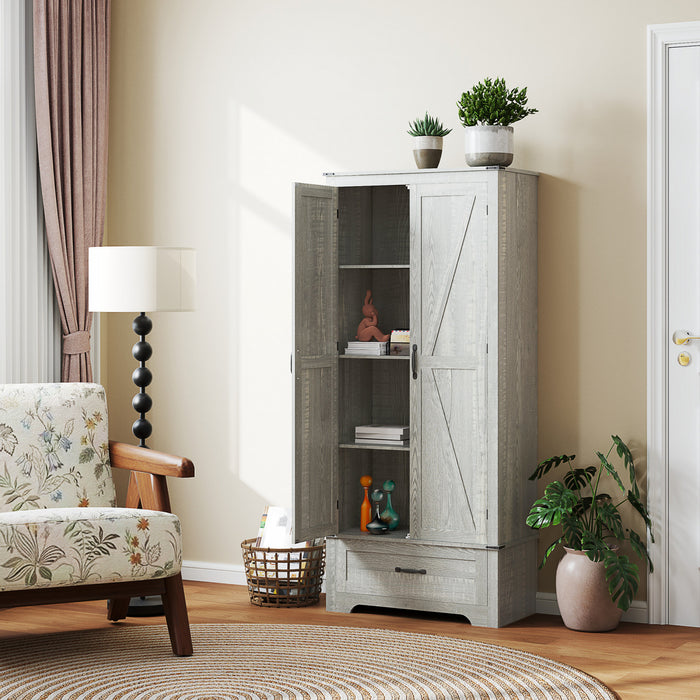 HOMCOM Farmhouse Pantry Cabinet, Kitchen Cabinet, Distressed Light Grey