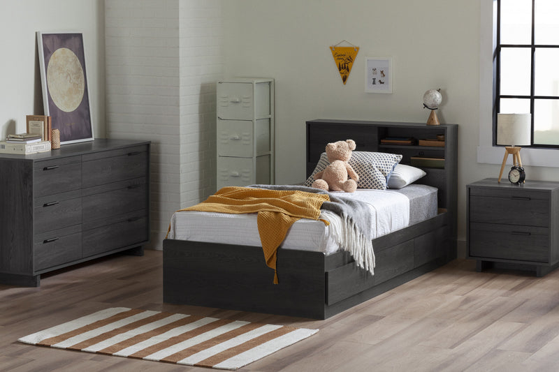 Fynn Bookcase Headboard With Storage - Gray Oak 