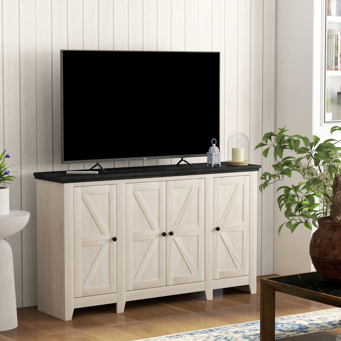 HOMCOM Sideboard Cabinet with Adjustable Shelves, Doors, White Wood Grain