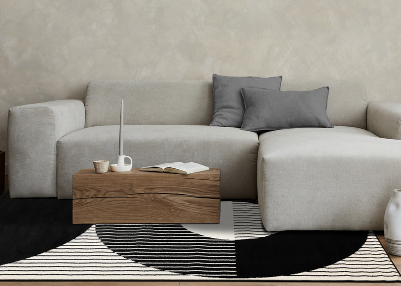 Florence Black White Stripes and Hollow Circle Modern Design, 4'7\" x 6'7\" Indoor Area Rug