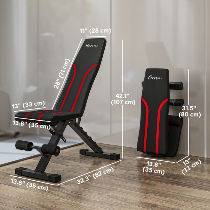 Soozier Foldable Workout Bench, Adjustable Workout Bench with Multi-Angle Seat and Back, Flat or Incline Bench for Home Gym Strength Training, Black