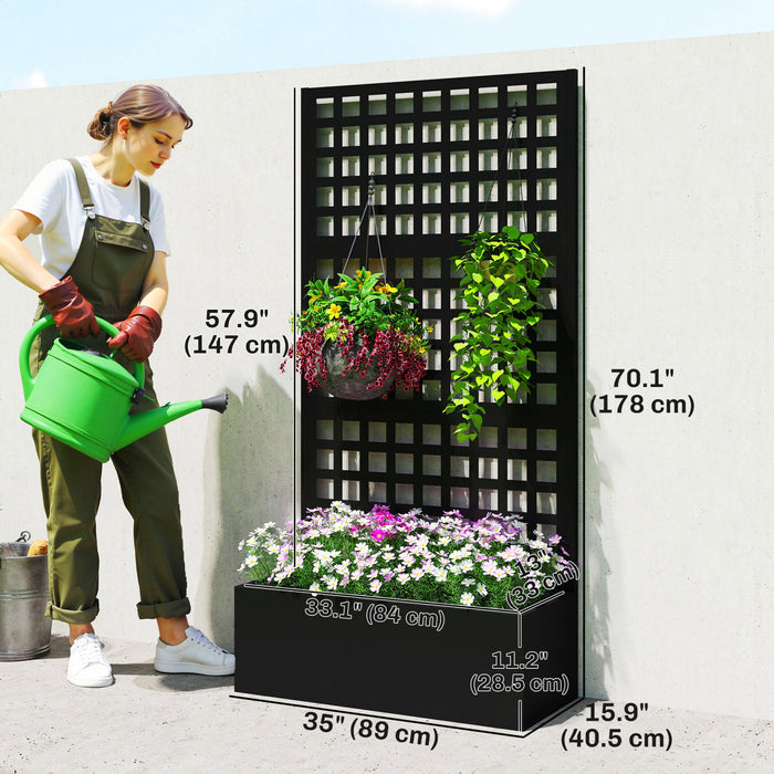 Outsunny Galvanized Planter Box with Trellis, 35\" x 16\" x 70\"