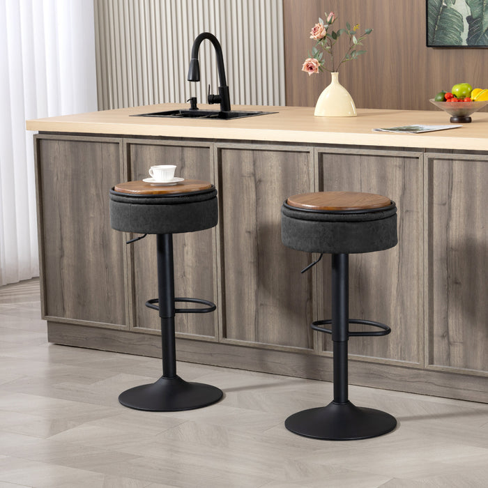 HOMCOM Bar Stools Set of 2, Swivel Barstools with Storage, Footrest, Black