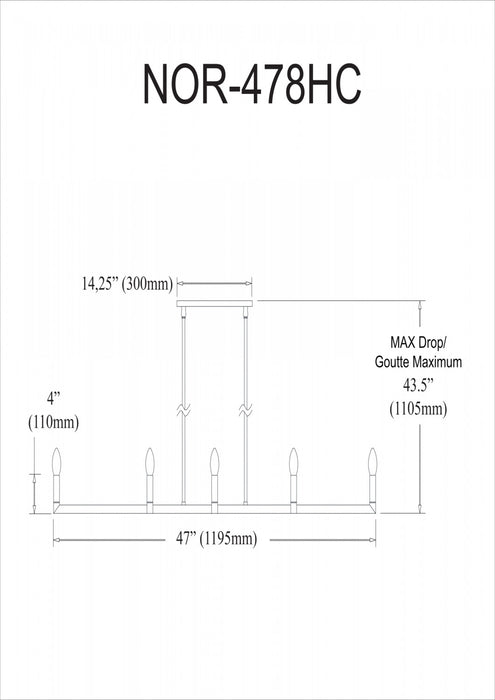 Dainolite Nora 8 Light Horizontal Chandelier Matte Black Lamp