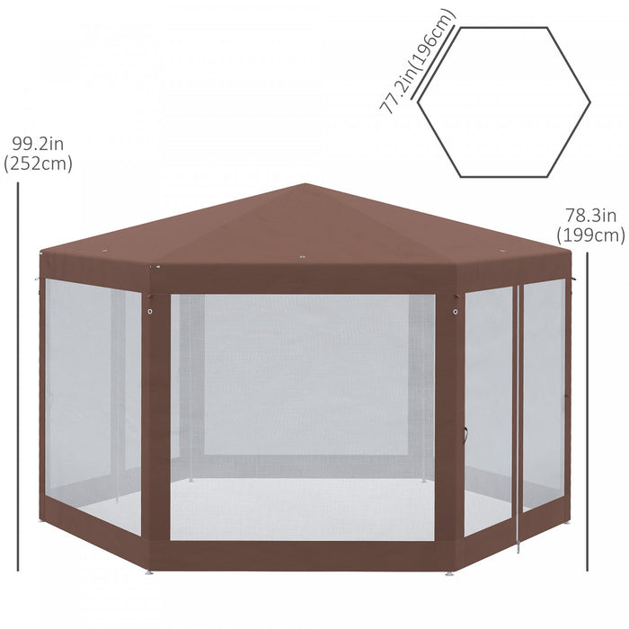 Outsunny 13' X 11' Hexagonal Party Tent With Nettings Brown