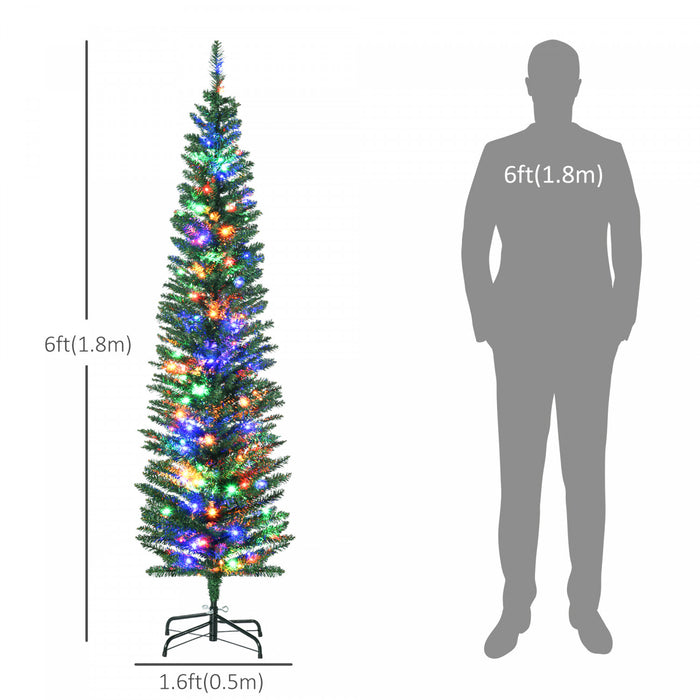 Homcom 6' Pencil Artificial Christmas Tree With Colourful Led Lights