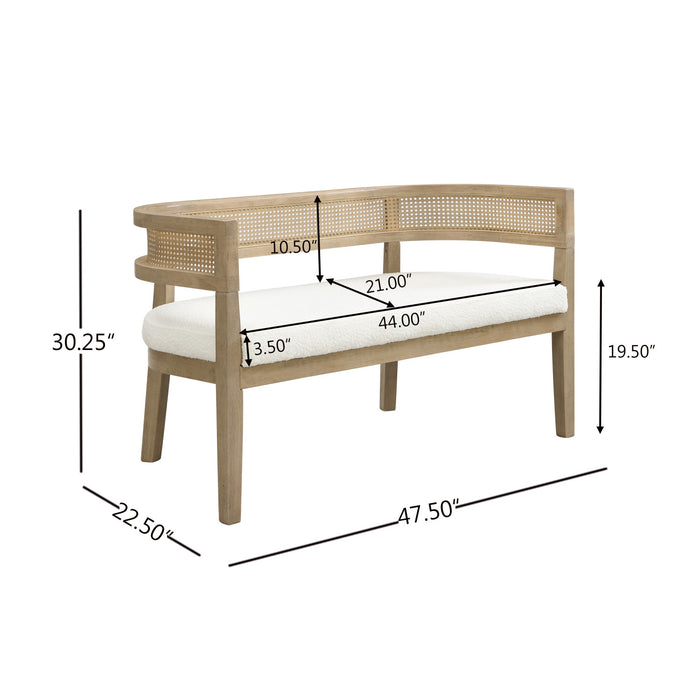 Rattan 47.5 Inch Rattan Upholstered Loveseat with Hand-Woven Backrest, Beige, Natural Ash