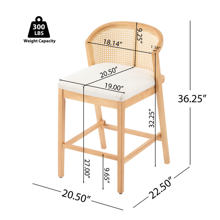 Tatti Rubber Wood Counter Stools with Cane Back Set of 2,Beige