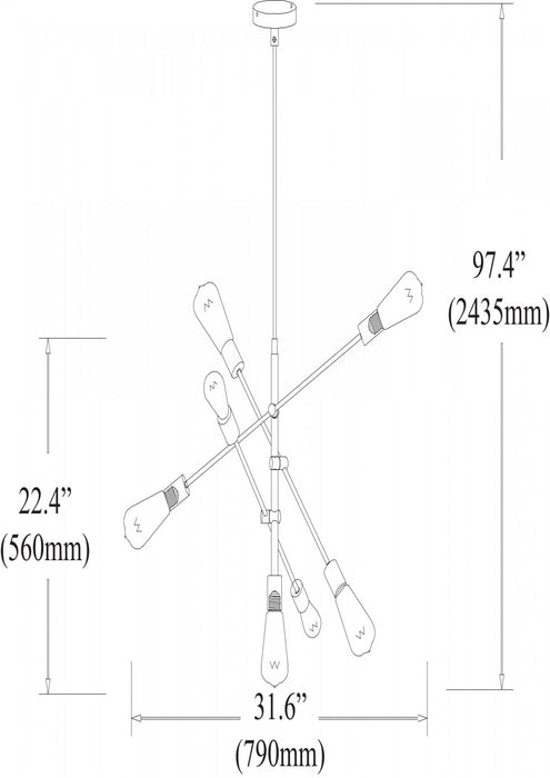 Dainolite Alexa 7 Light Adjustable Pendant Matte Black Finish Lamp