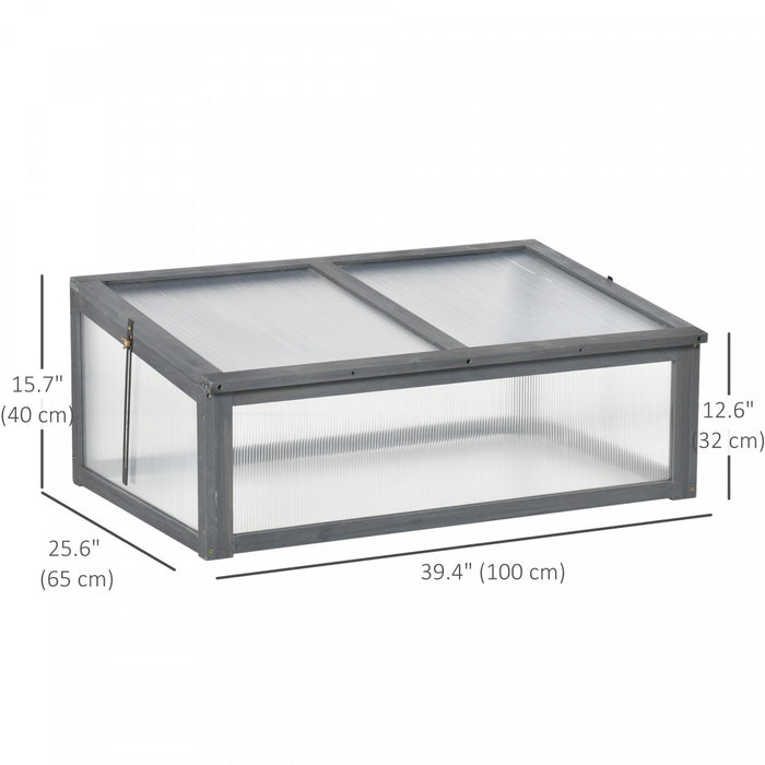 Outsunny 39\" X 26\" X 16\" Wooden Cold Frame Polycarbonate Planter Box, Grey